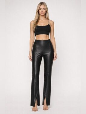 SPANX Women’s Split Leg-Hem Faux Leather Straight Leg Pants Black Size Large